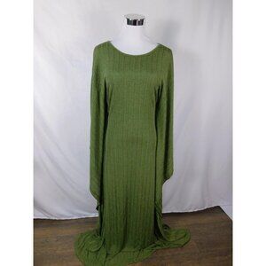 SheIn Dress Womens M Green Maxi Kaftan Long Sleeve Round Neck Pleated Casual
